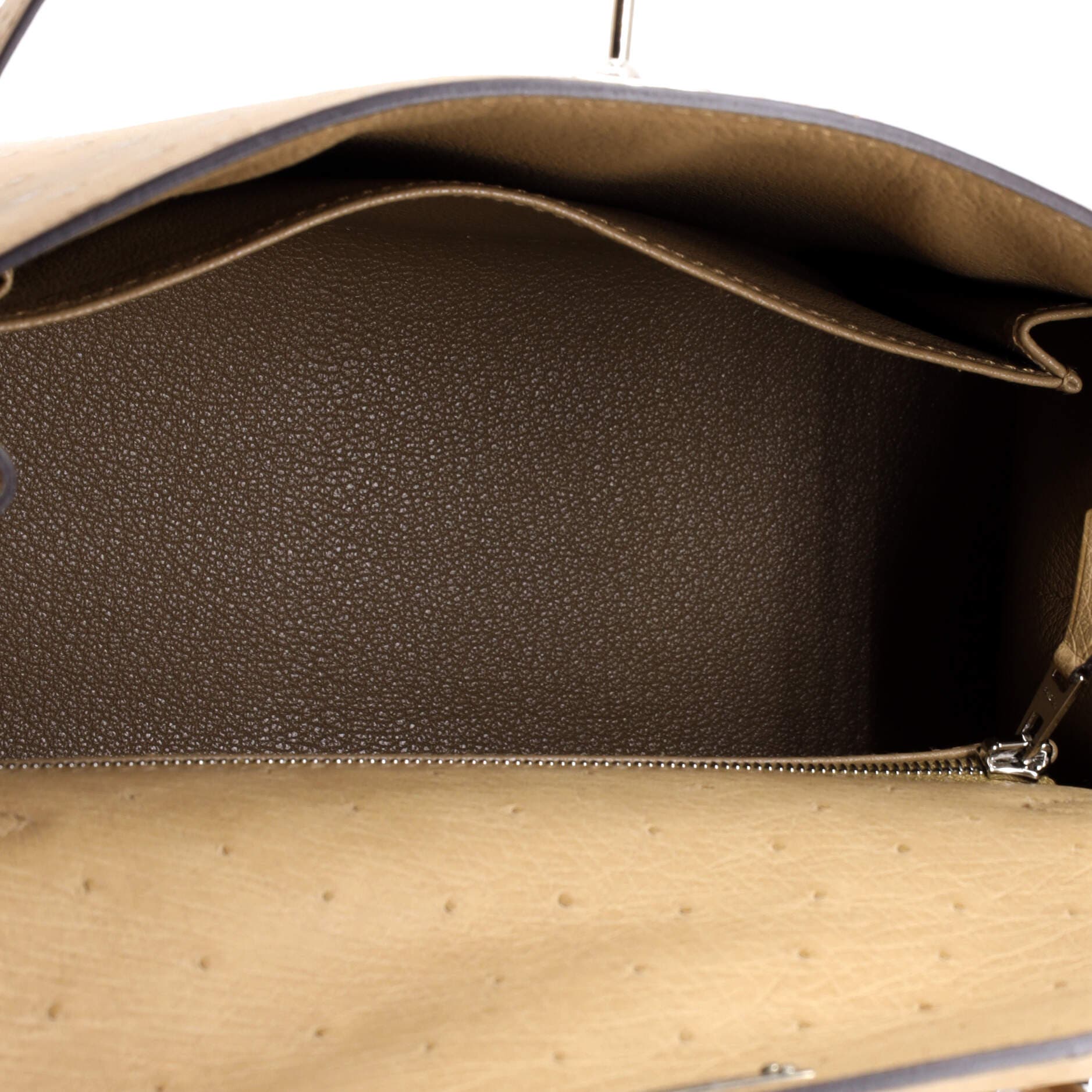Pre-Owned Hermes Kelly Handbag Brown Ostrich with Palladium Hardware 25, Alternate, color, 