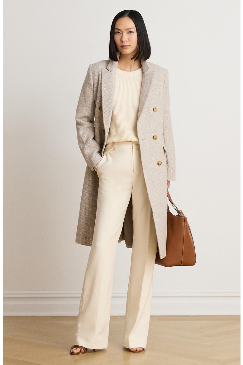 Double Breasted Wool Blend Coat, Alternate, color, TRUFFLE BROKEN TWILL