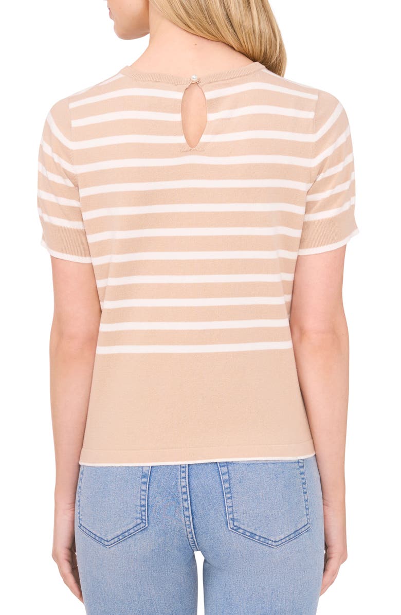 CeCe Stripe Short Sleeve Cotton Sweater, Alternate, color,