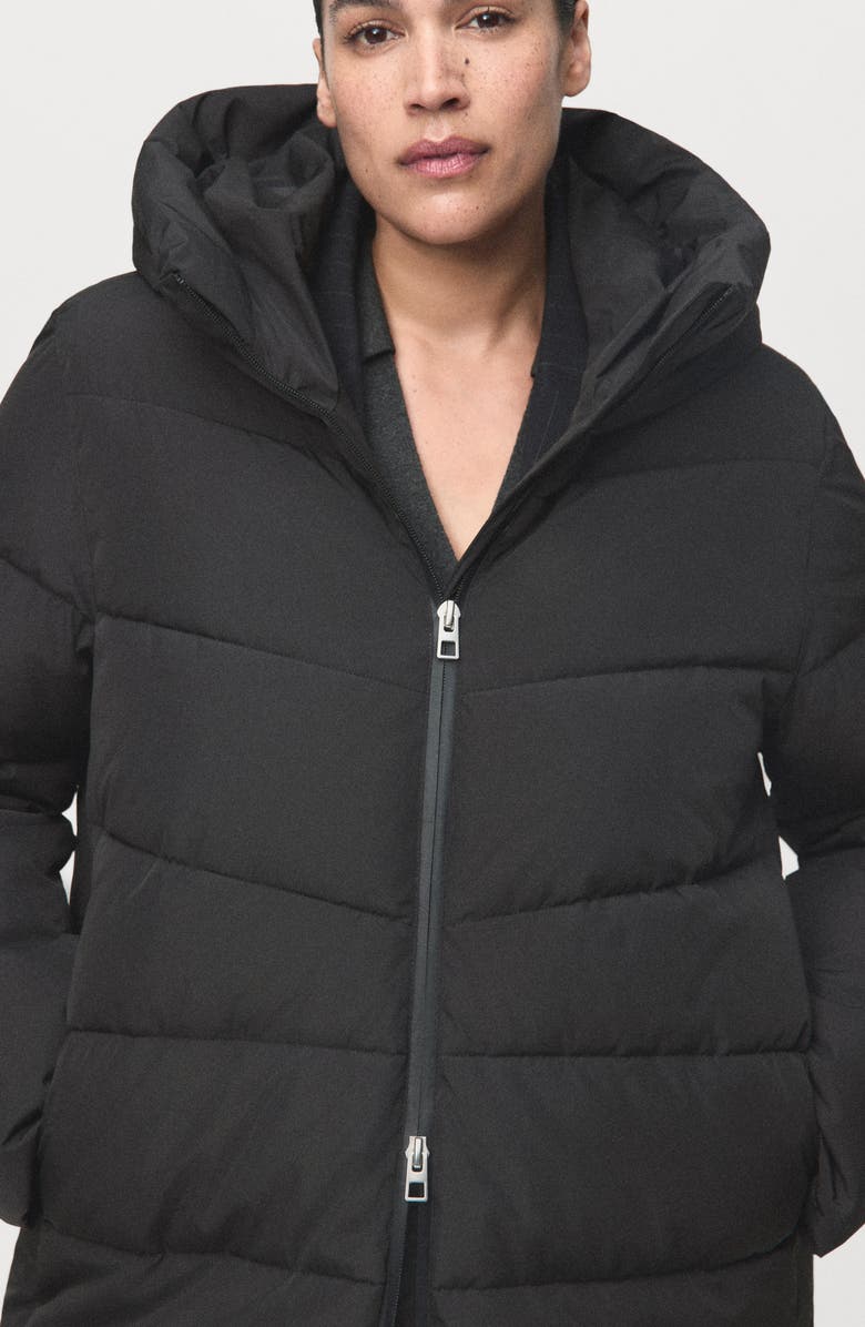 MANGO Water Repellent Hooded Puffer Coat, Alternate, color, Black