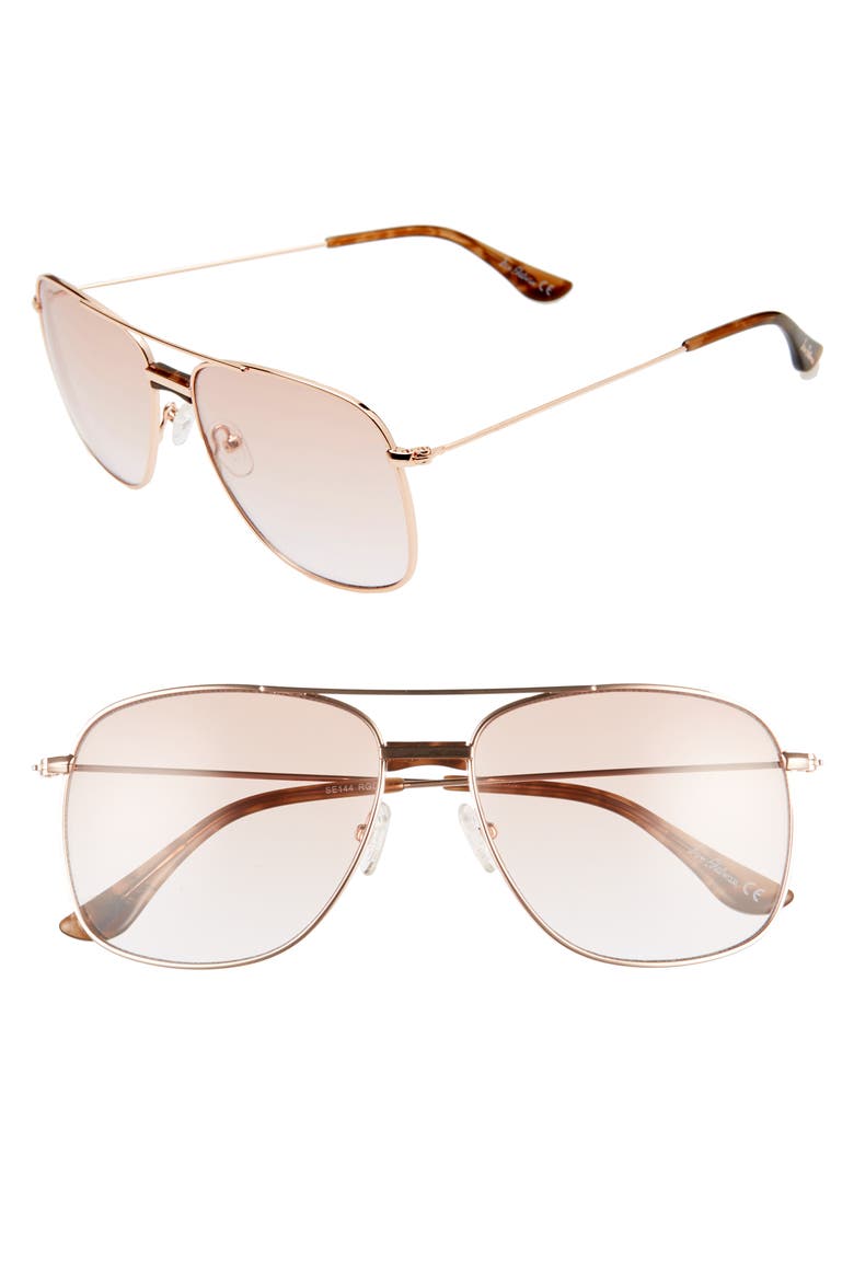 56mm Navigator Aviator Sunglasses, Main, color, ROSE GOLD