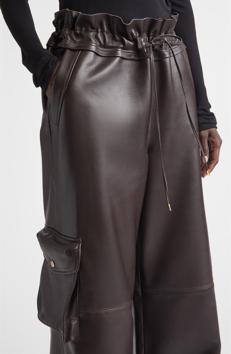 LaQuan Smith Utility Wide Leg Leather Pants, Alternate, color, Chocolate