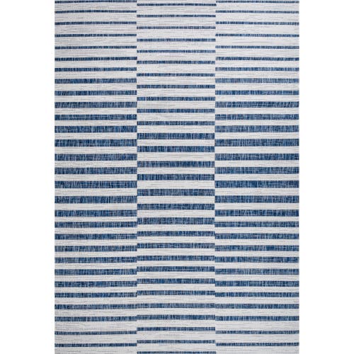 Jonathan Y Sukie Modern Offset Stripe Indoor/outdoor Area Rug In Ivory/blue