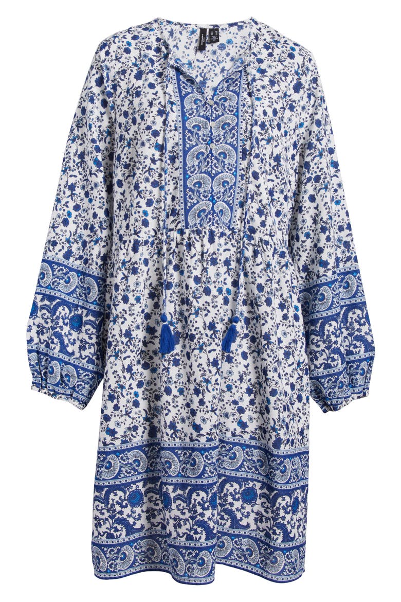 Milan Long Sleeve Organic Cotton Tunic Dress, Alternate, color, SNOW WHITE MILAN MAZARIN BLUE