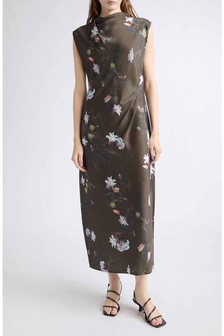 Lily Vine Draped Funnel Neck Midi Dress, Main, color, CYPRESS LILY