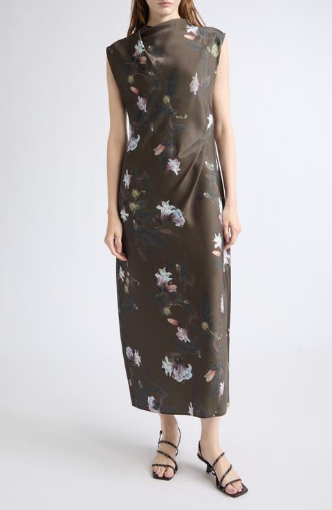Lily Vine Draped Funnel Neck Midi Dress