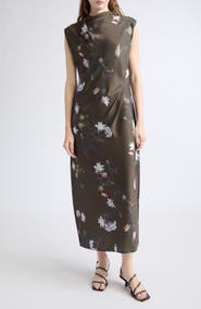 Vince Lily Vine Draped Funnel Neck Midi Dress