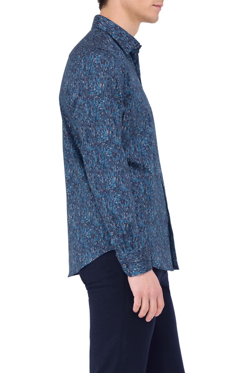 Bugatchi Julian Shaped Fit Geo Print Button-Up Shirt, Alternate, color, Teal