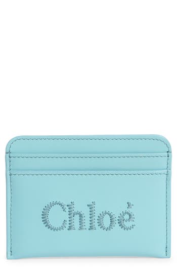 Chloé Sense Embroidered Logo Card Case In Blue