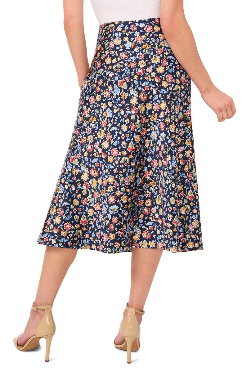 CeCe Floral Bias Cut Midi Skirt, Alternate, color, 