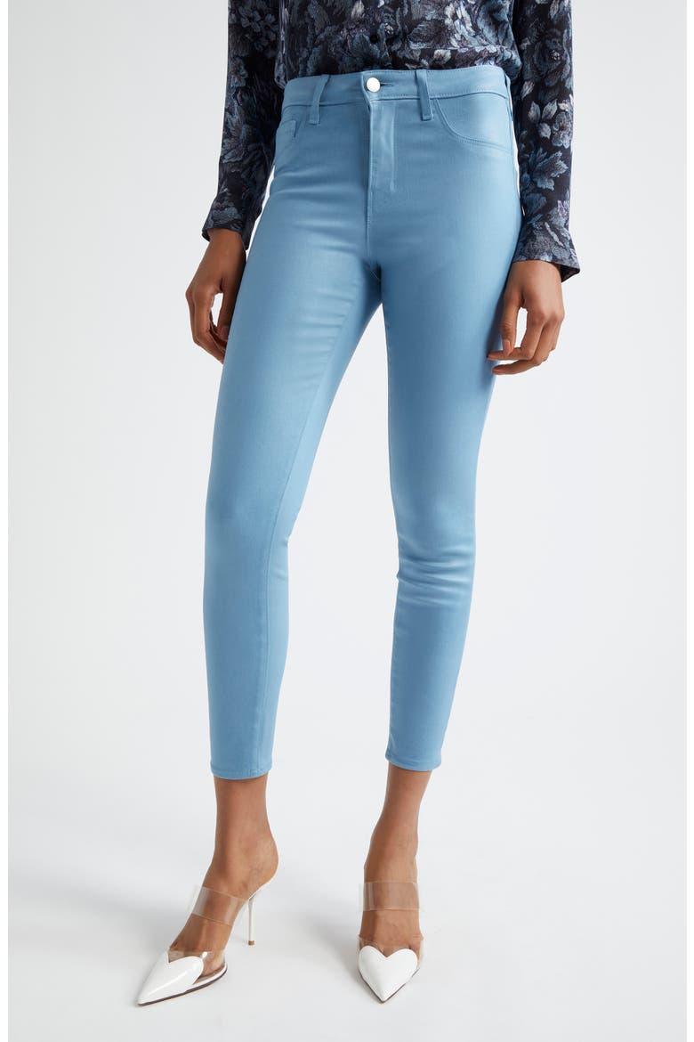 Margot Coated Crop High Waist Skinny Jeans, Main, color, BLUE MIST COATED