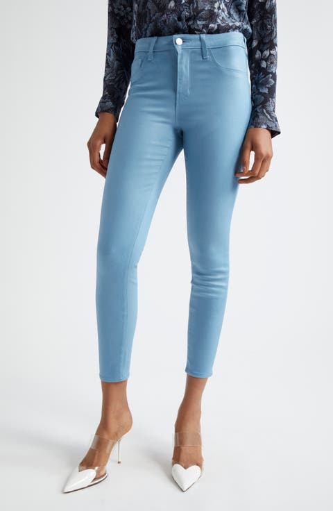 Margot Coated Crop High Waist Skinny Jeans (Blue Mist Coated)