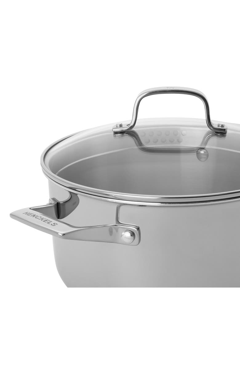 HENCKELS CUTLERY Clad H3 6-Quart Stainless Steel Pot with Lid, Alternate, color, Silver