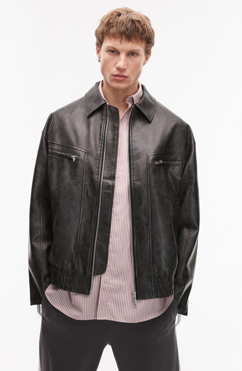 Topman Faux Leather Bomber Jacket, Main, color,