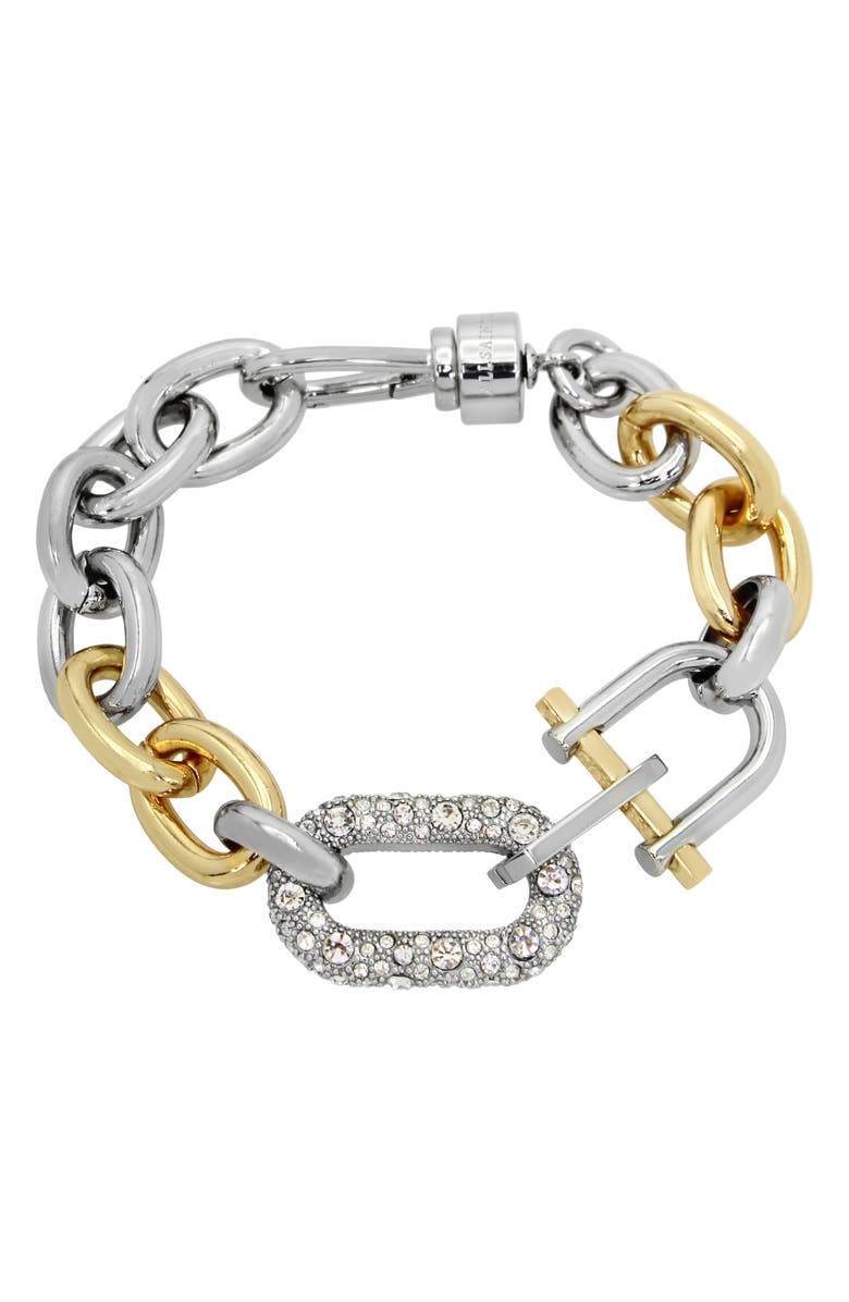 AllSaints Two-Tone Crystal Link Bracelet, Main, color, Rhodium