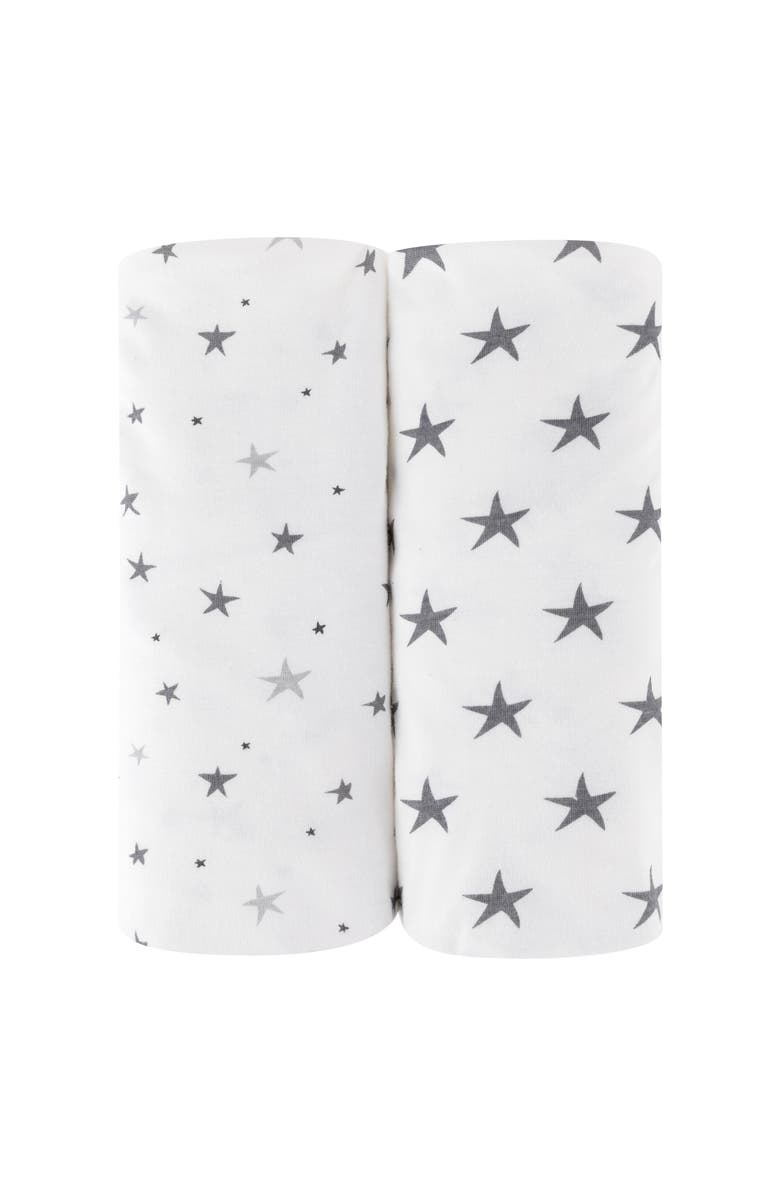 Ely's & Co. Baby Fitted Waterproof Pack N Play | Mini Portable Crib Sheet Set 2 Packs, Main, color, Grey Stars