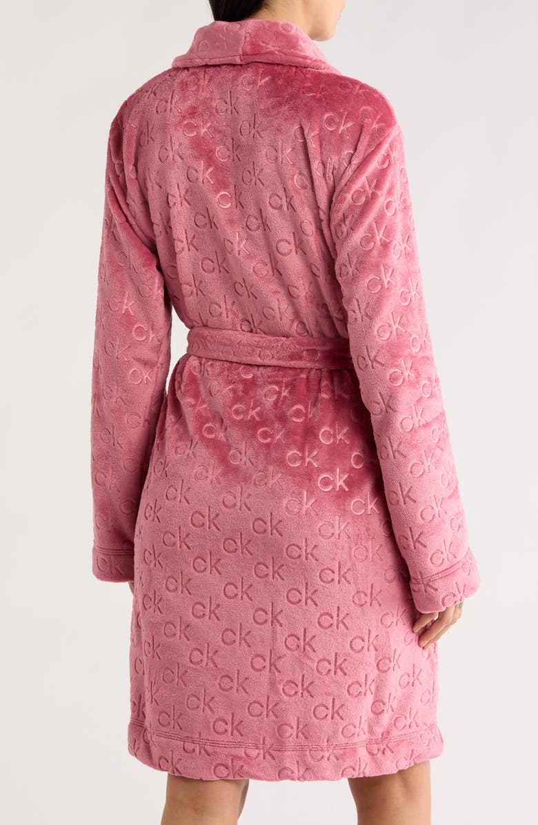Calvin Klein Debossed Fluffy Robe, Alternate, color, Rose Wine