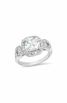 18k Gold Plated Simulated Sapphire & Cubic Zirconia Halo Ring