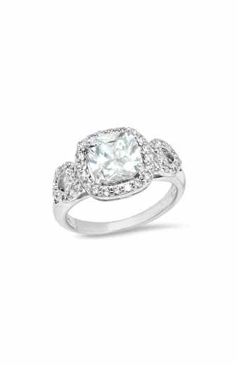 18k Gold Plated Simulated Sapphire & Cubic Zirconia Halo Ring