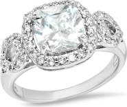 STEELTIME 18k Gold Plated Simulated Sapphire & Cubic Zirconia Halo Ring