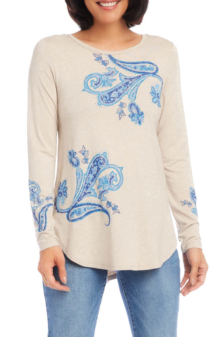 Paisley Print Shirttail Top, Main, color, OATMEAL