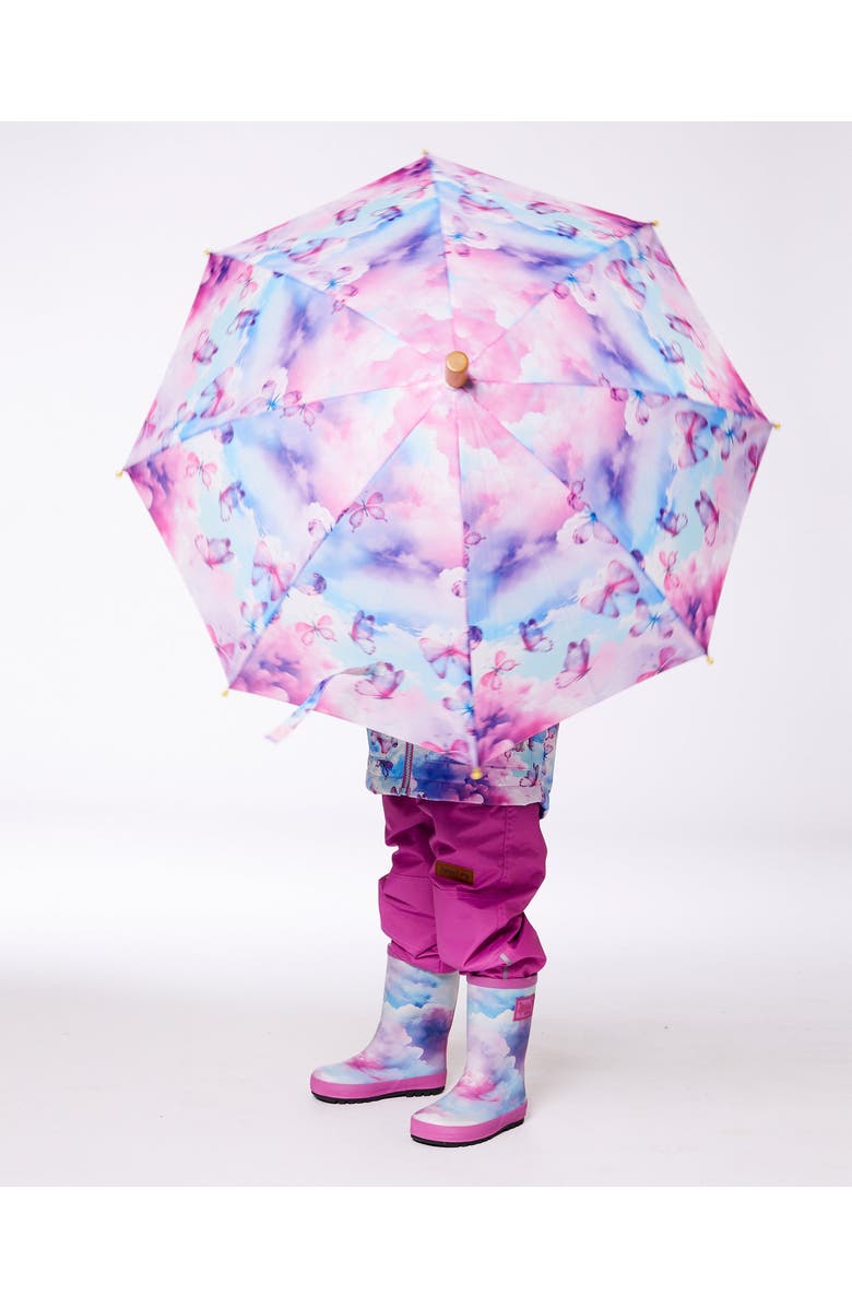 Deux par Deux Girl's Printed Umbrella Butterflies On Multicolored Background, Alternate, color, 