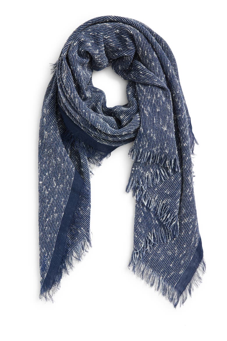 Bouclé Fringe Scarf, Alternate, color, AZURE/ WHITE