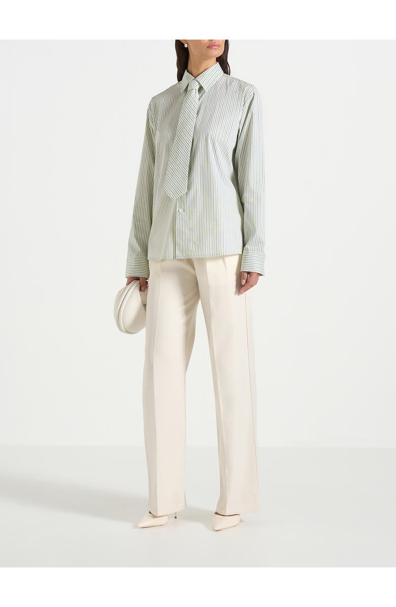 Manière De Voir Dylan Unisex Pinstripe Long Sleeve Shirt With Detachable Tie, Main, color, Sage