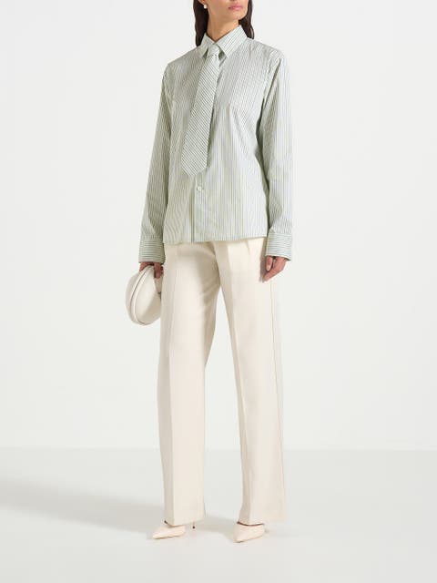 Dylan Unisex Pinstripe Long Sleeve Shirt With Detachable Tie