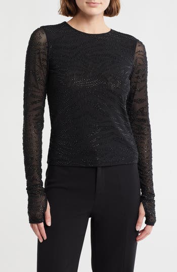 Alice And Olivia Alice + Olivia Delaina Embellished Mesh Top In Blue