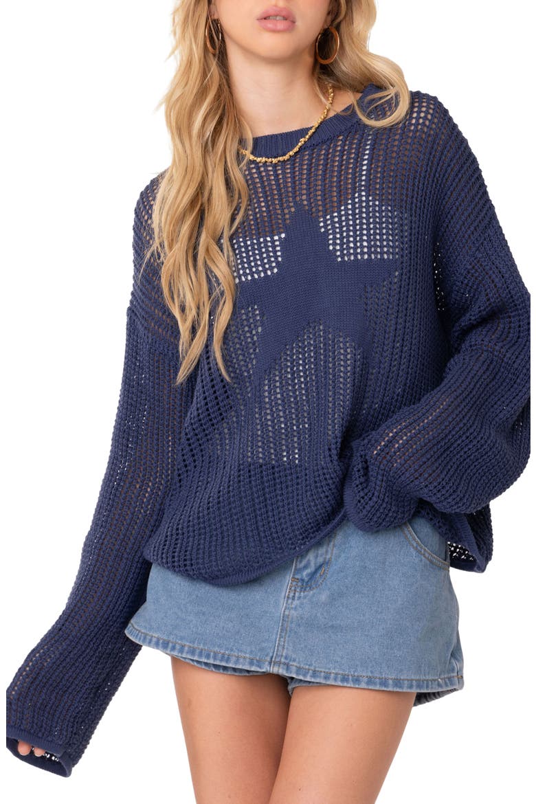 Seeing Stars Oversize Open Stitch Sweater, Main, color, BLUE