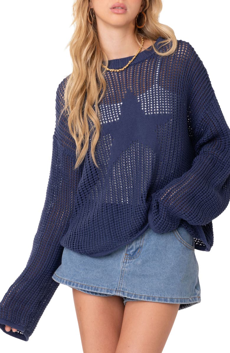 EDIKTED Seeing Stars Oversize Open Stitch Sweater, Main, color, 