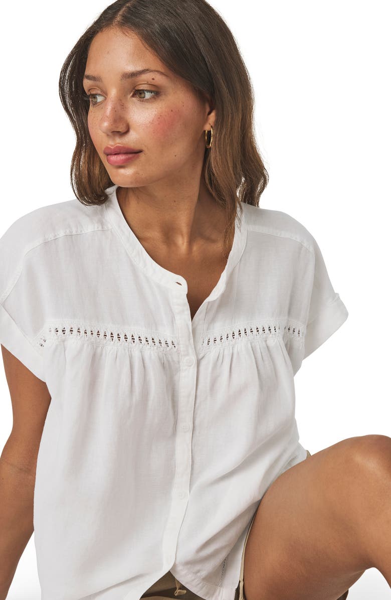 Splendid Catalina Short Sleeve Linen Blend Button-Up Shirt, Alternate, color, White
