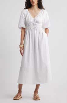 Nordstrom Puff Sleeve Cotton Poplin Dress