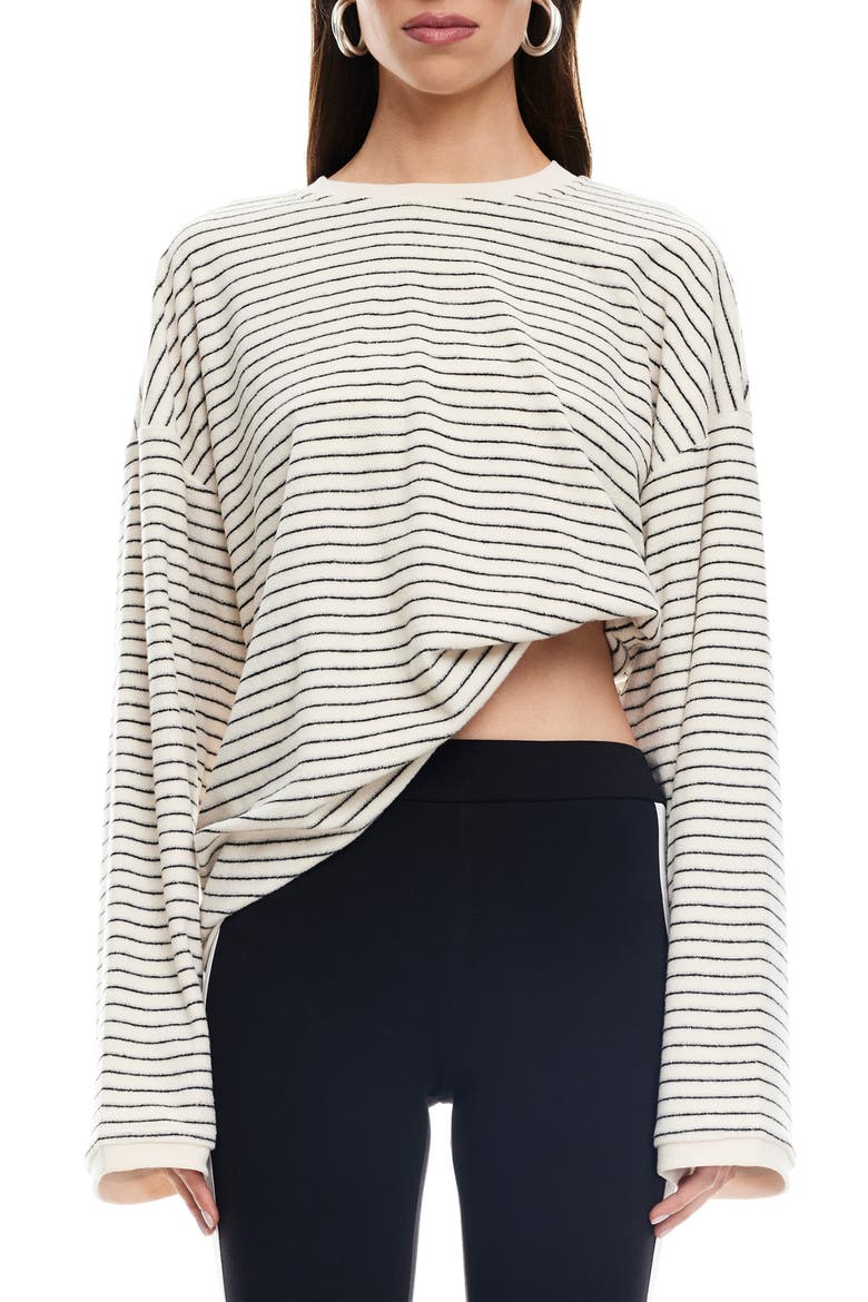 Bry Stripe Oversize Velour Top, Main, color, CREAM NOIR STRIP