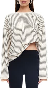 LIONESS Bry Stripe Oversize Velour Top