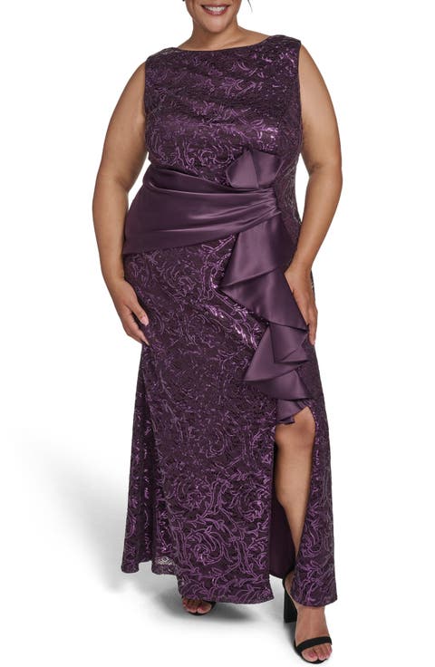 Sleeveless Sequin Ruffle Gown (Plus)