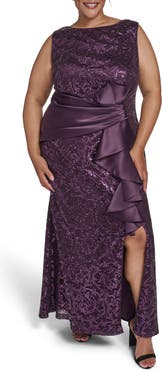 Eliza J Sleeveless Sequin Ruffle Gown