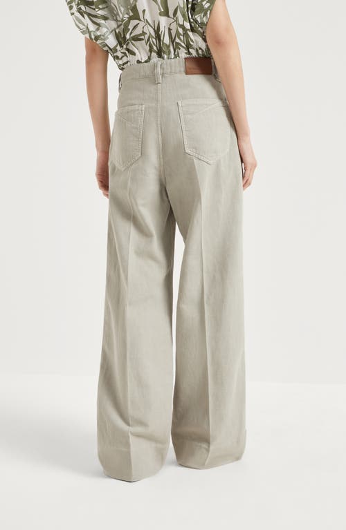 Brunello Cucinelli Beige Twill Loose Trousers In Khaki
