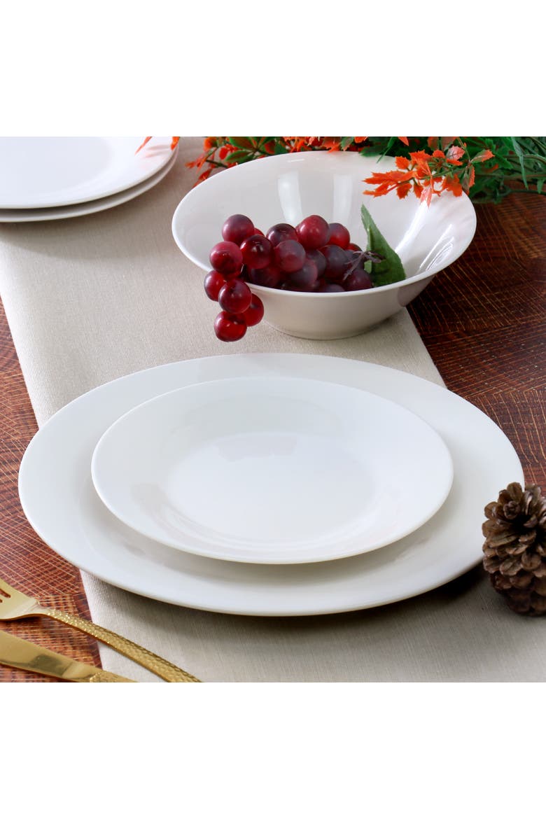 Everyday 12 Piece Round Fine Ceramic Dinnerware Set, Alternate, color, White