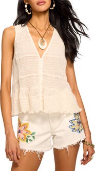 Ramy Brook Elise Smocked Sleeveless Button-Up Shirt