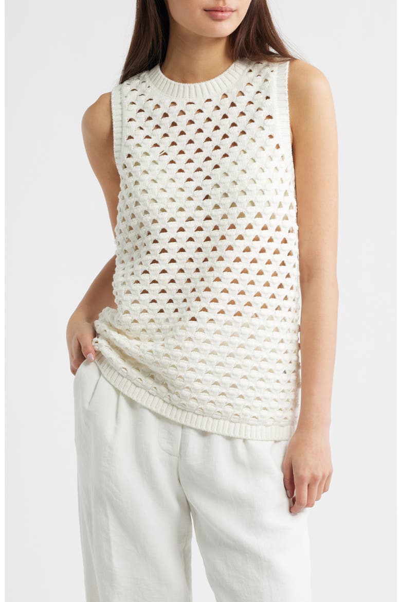 Jeanie Open Stitch Sweater Tank, Main, color, WHITE