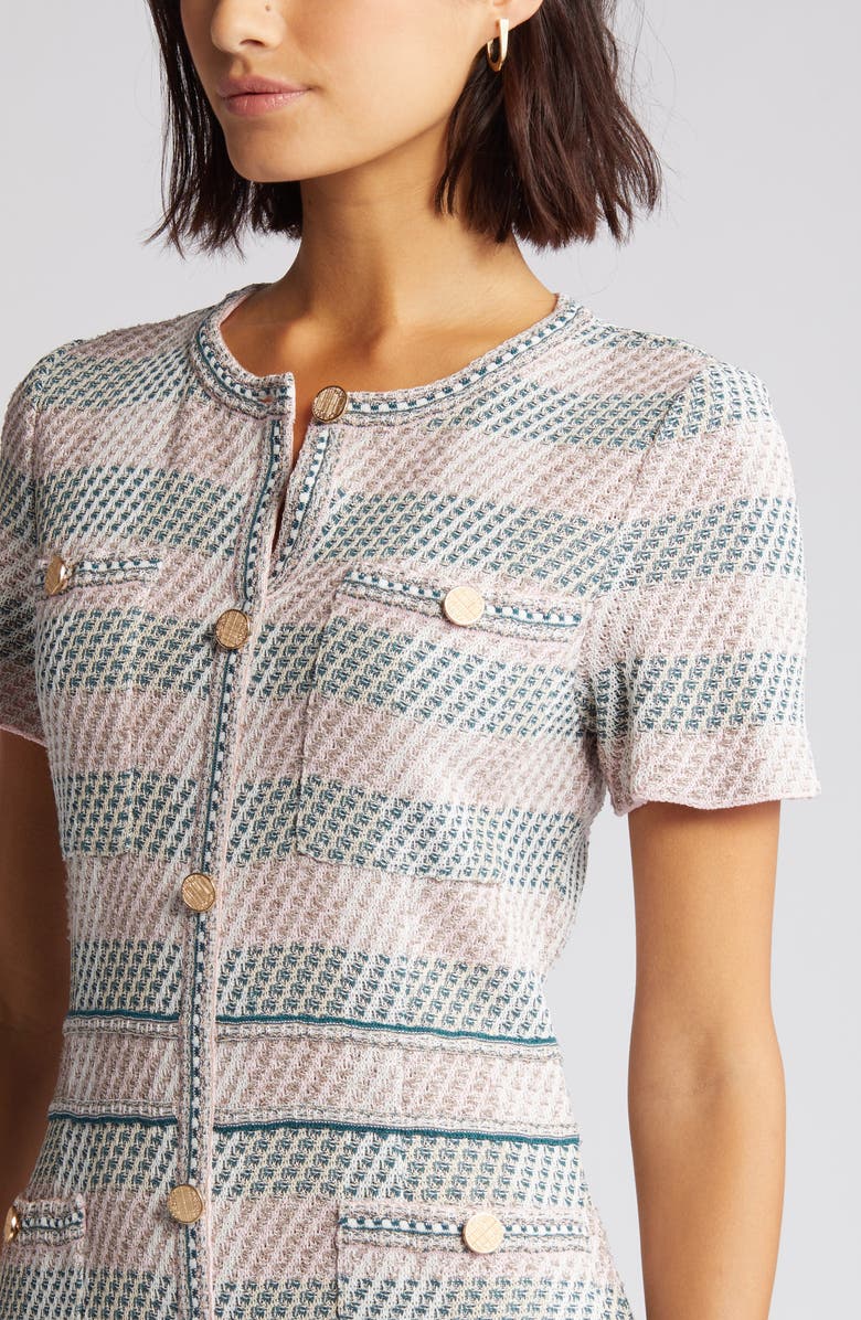 Misook Bold Plaid Knit Sheath Dress, Alternate, color, Rose Pet/Macc/Spr/Biscotti/Wht