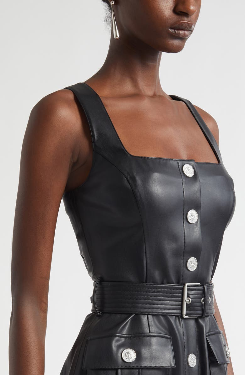 L'AGENCE Midy Faux Leather Button Sleeveless Dress, Alternate, color, Black