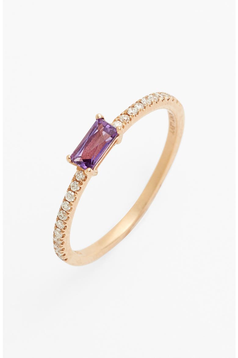 Stackable Black Onyx Baguette & Diamond Ring (Nordstrom Exclusive), Main, color, ROSE GOLD/ AMETHYST