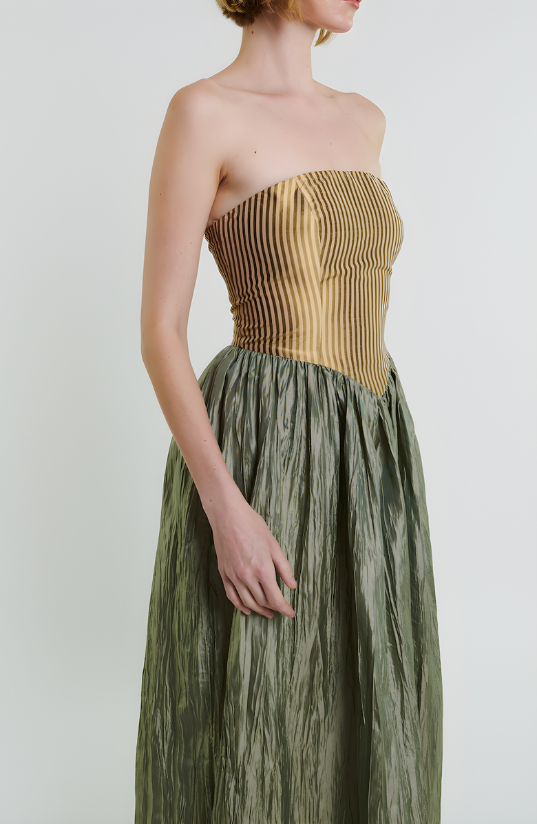 Madeline Marie Roxanne Long Dress, Alternate, color, Cream / Moss