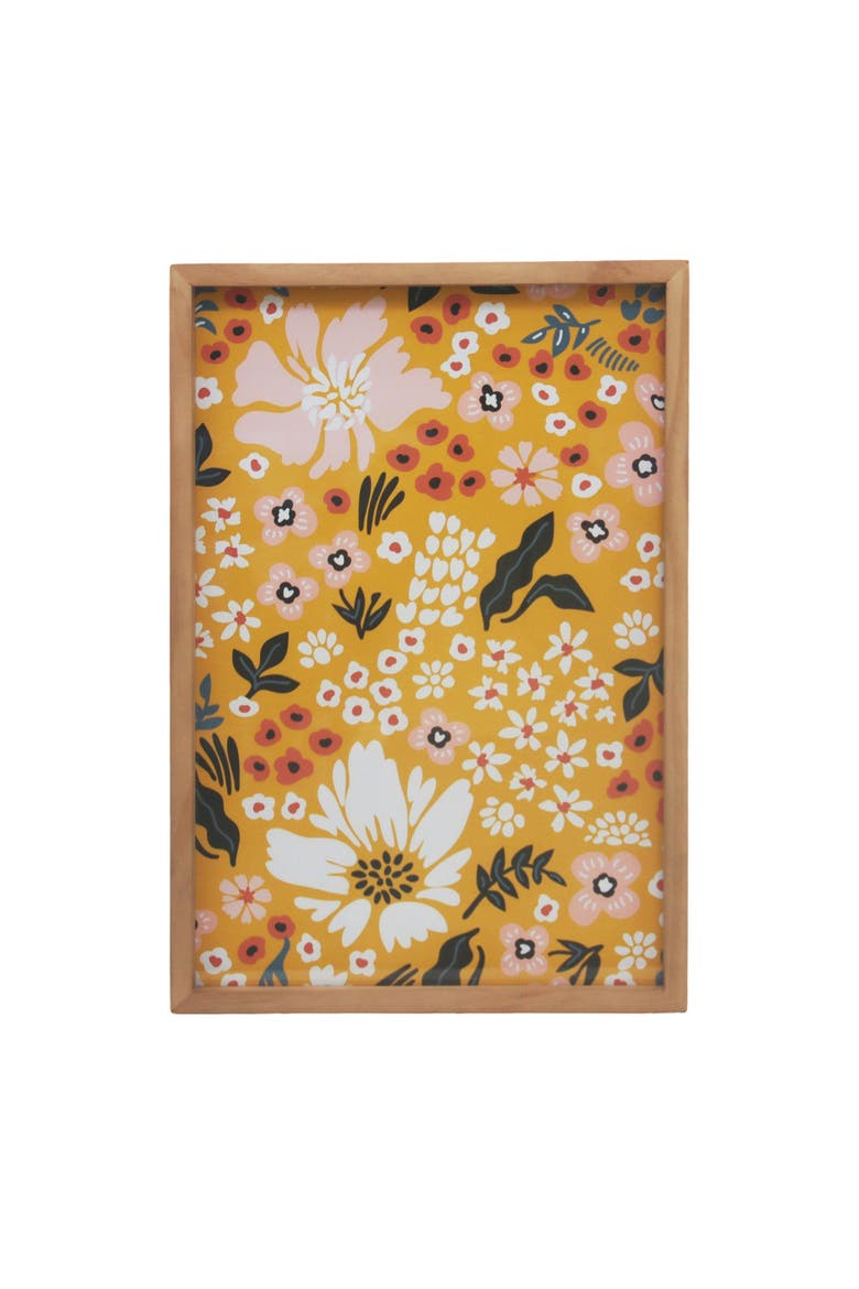 Wood 19.25 in. Flowered Patch Art Print Sign, Main, color, Yellow