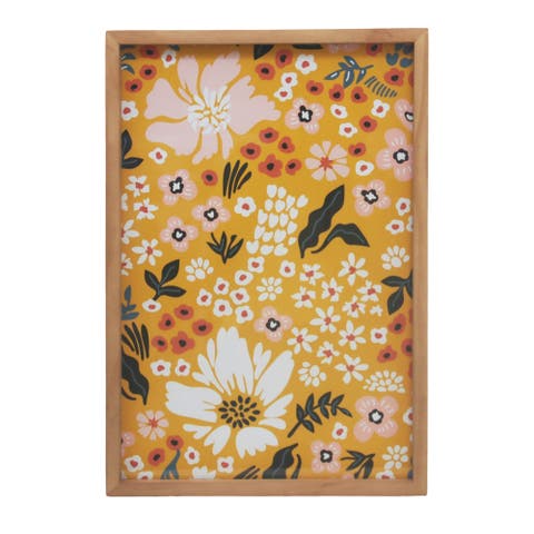 Wood 19.25 in. Flowered Patch Art Print Sign