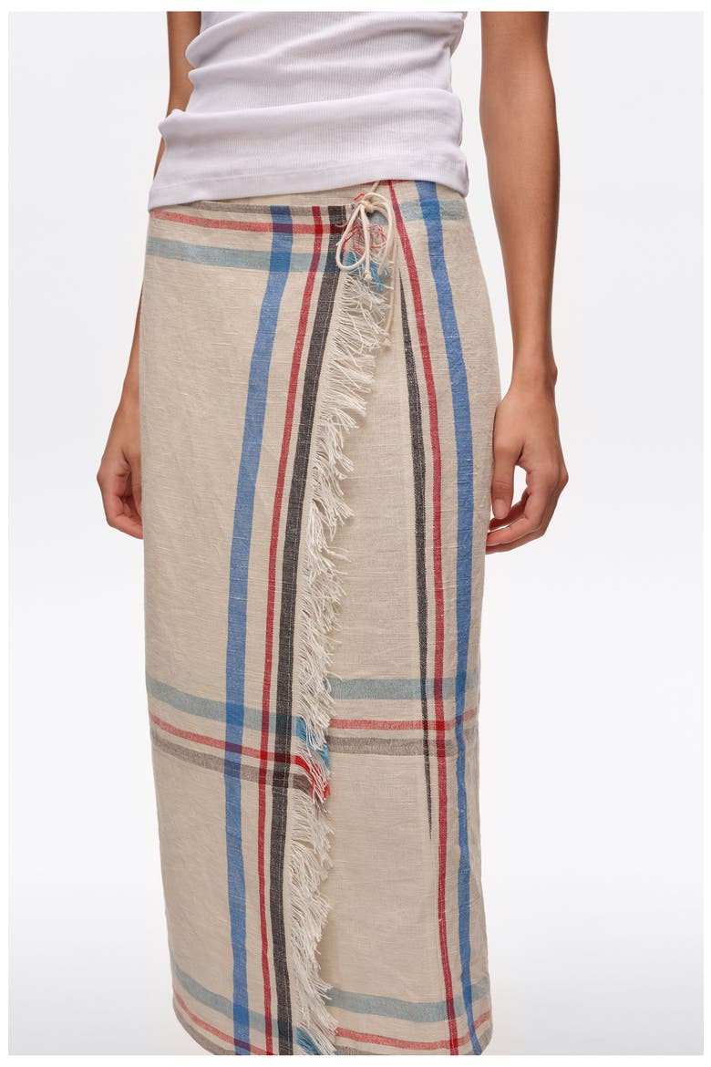 Linen Straight Striped Midi Wrap Skirt, Alternate, color, ECRU
