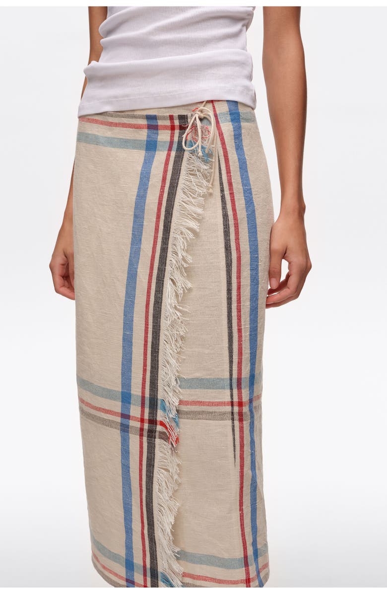 Bimba y Lola Linen Straight Striped Midi Wrap Skirt, Alternate, color, Ecru